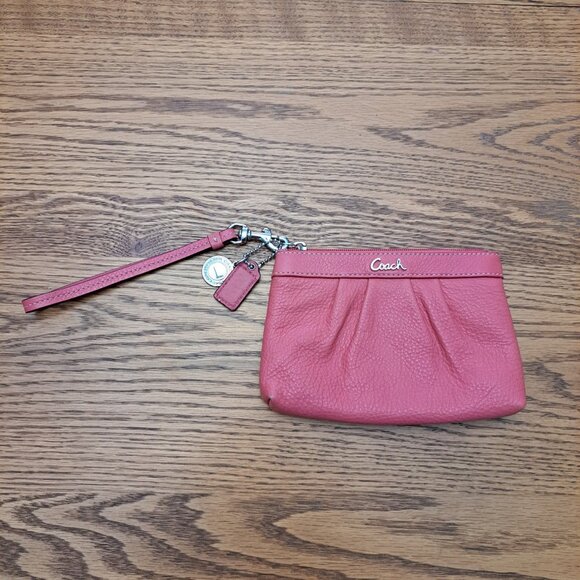 Coach Pink Leather Wristlet With Strap - Picture 1 of 7